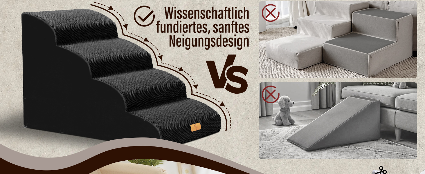 Сходинки для собак, 4 сходинки, знімний поручень, антиковзка поверхня, для ліжка та дивану, з високощільним губчастим наповнювачем (Чорний)