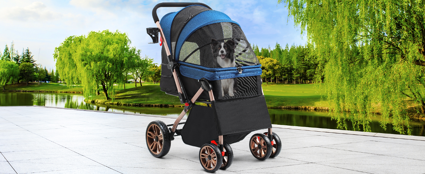 Візок для собак YITAHOME, блакитний, для маленьких собак, з обертовим ручками, сітковими вікнами та тримачем для напоїв