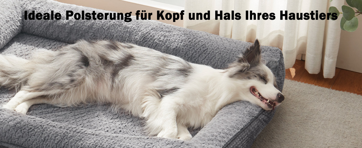 Ортопедичне ліжко для собак середніх та великих порід FURTIME, 89x64x18 см, сірий колір. Знімний та миючий кошик для собак з Memory Foam, з високим бортиком та антиковзким покриттям.