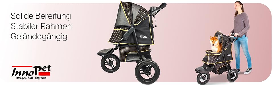 Візок для собак Innopet Adventure: прогулянка з вашим улюбленцем. Підходить для собак, котів та дітей. Кольори: золото, чорний