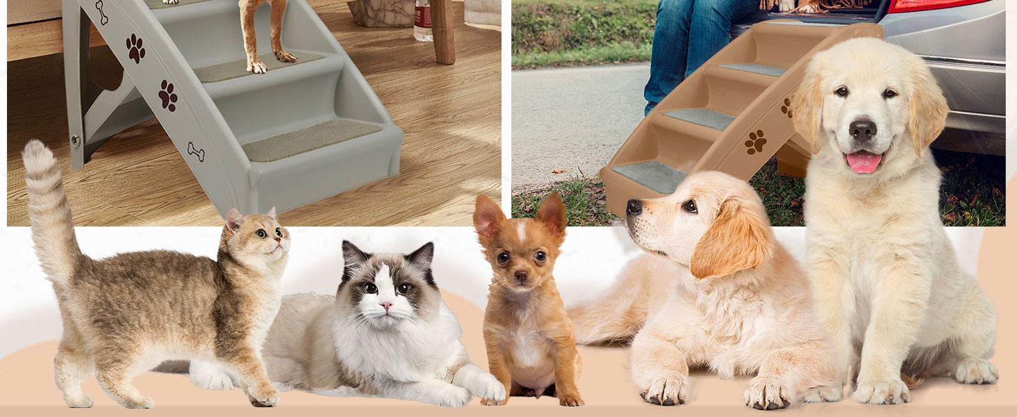 Сходинка для собак і котів SUBTLETY: складана, пластикова, з 4 протиковзкими сходинками, до 75 кг (колір: коричневий)