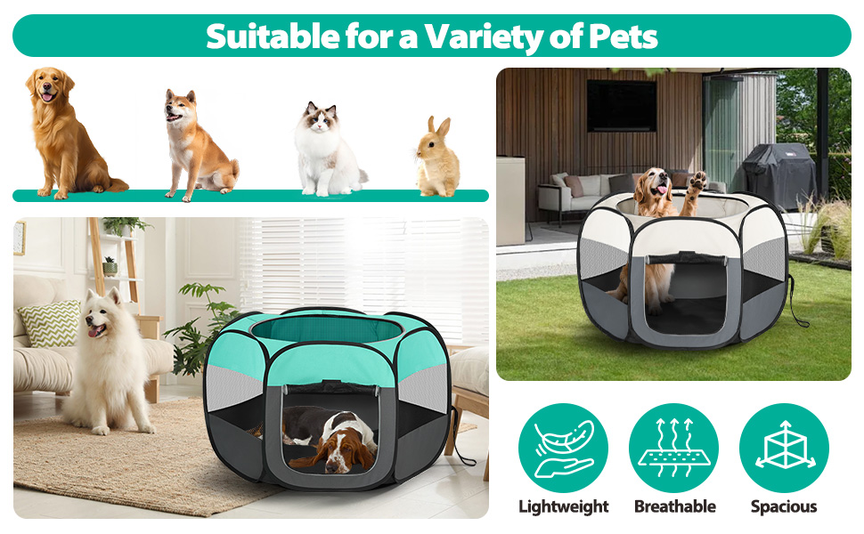 Клітка-біговий вольєр для цуценят та тварин, складана, 110x110x60 см, зелена