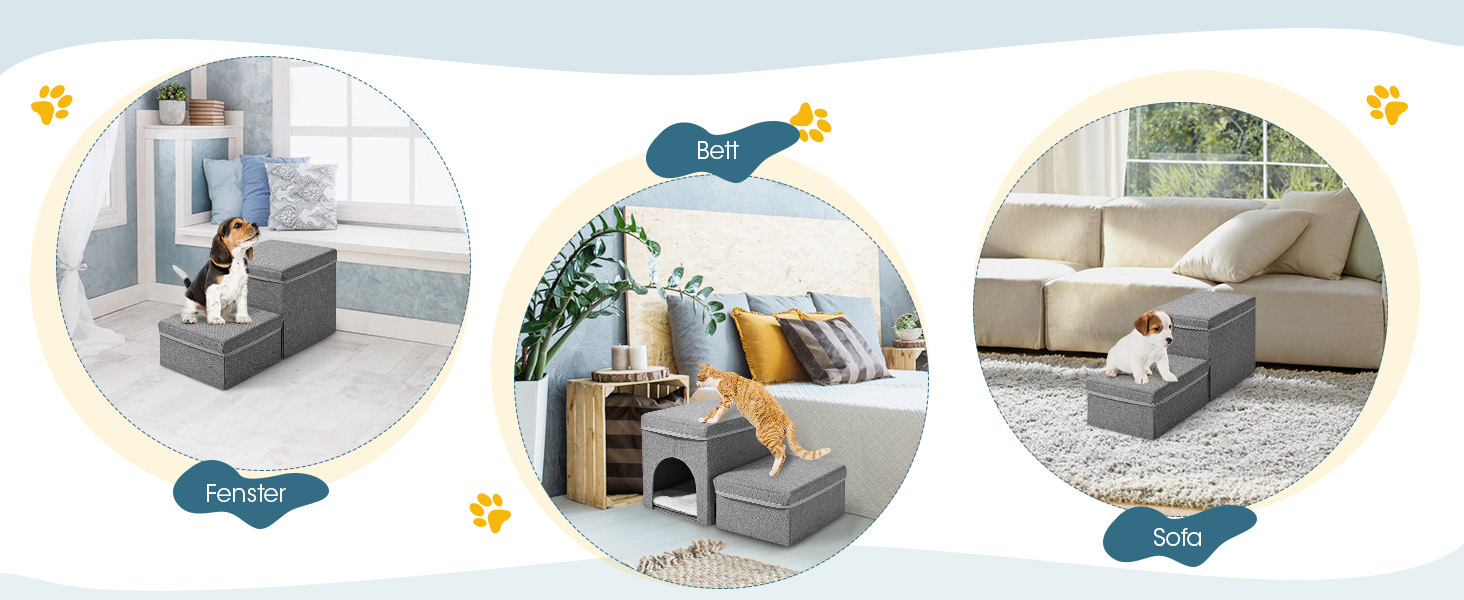 Сходинки для собак маленьких порід, 3 сходинки, складана, для котів та собак, з ящиками для зберігання, підійде для дивану та ліжка