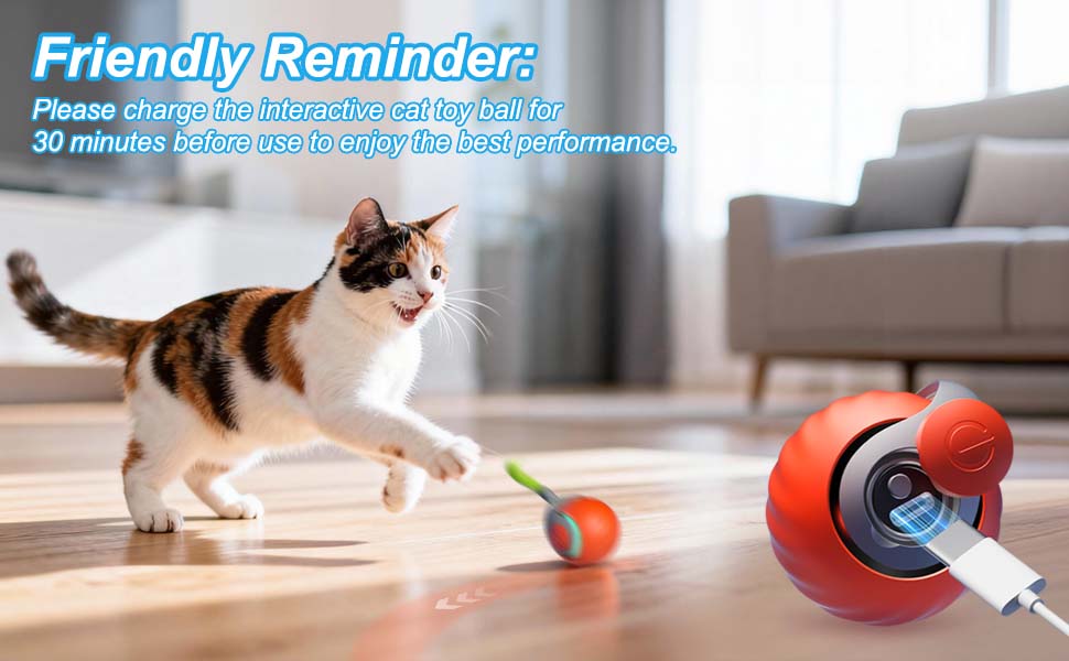Інтерактивна іграшка для котів - м'ячик з фешкою, акумуляторний, 2 режими, автоматичний, для дому, оранжевий