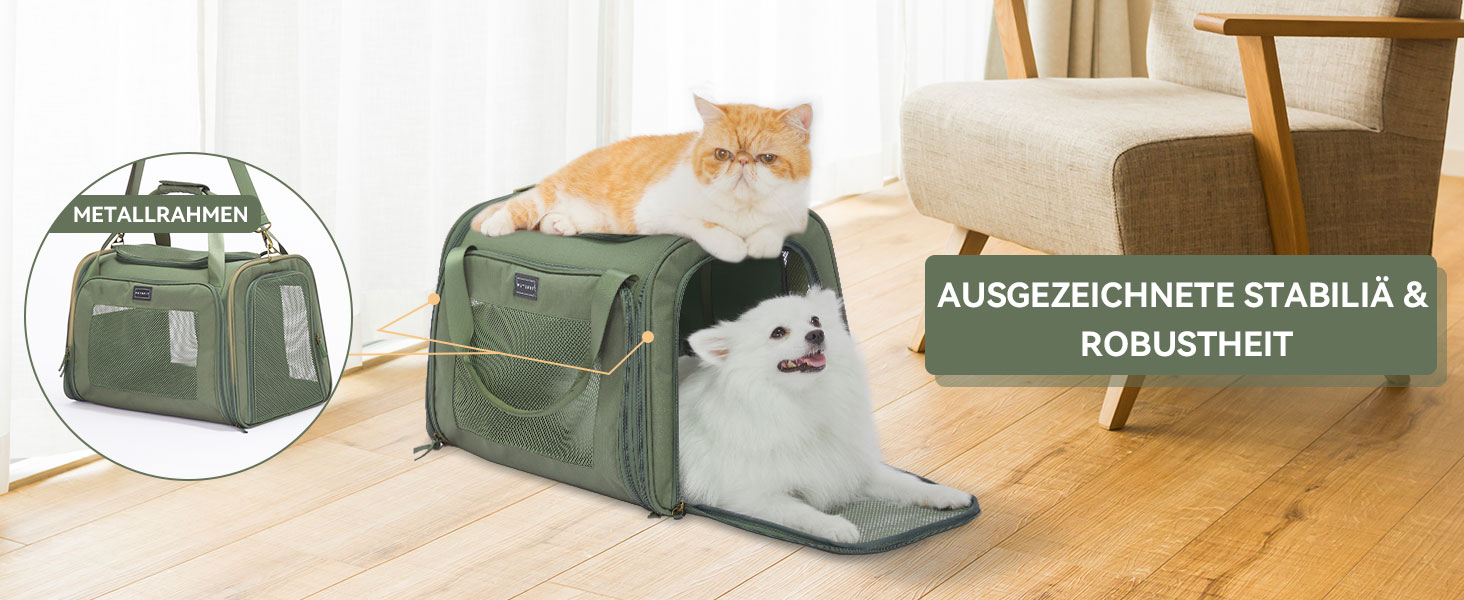 Транспортна переноска для котів та собак Petsfit, складана, 50L, оливковий, з м'яким килимком