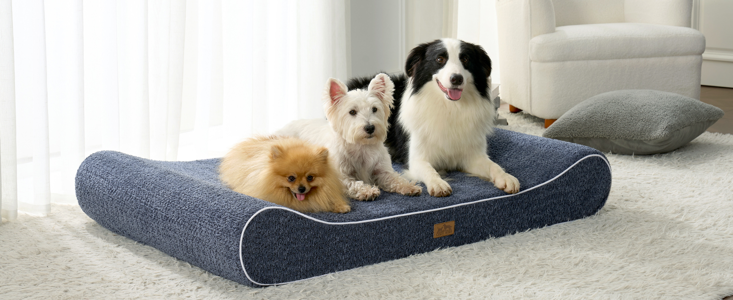 Лежанка для собак, 90x60x13 см, з високим бортиком - ортопедичний лежак для собак з корисного, водовідштовхувального та неслизького матеріалу у формі човна, підходить для собак до 29 кг, бежевий колір, розмір M