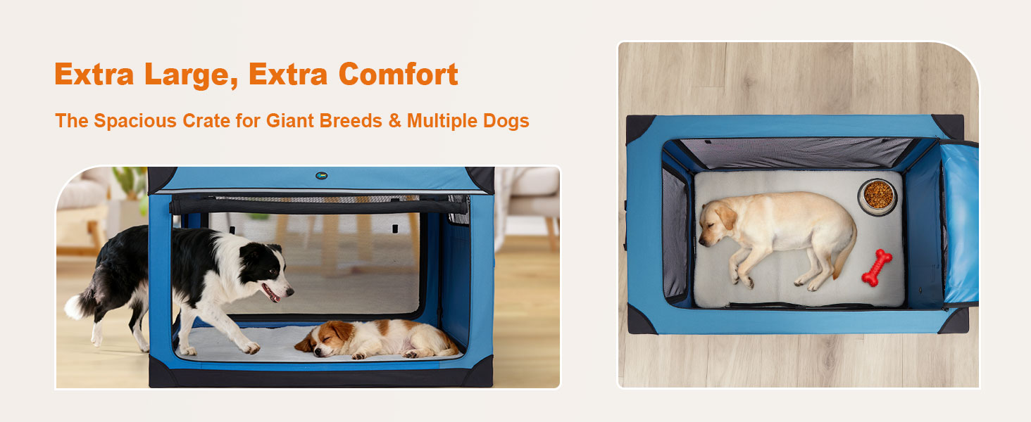 Складаний переносний вольєр для собак Ownpets XXL (122 см), блакитно-чорний, з м'якою підстилкою та міцними сітчастими вікнами