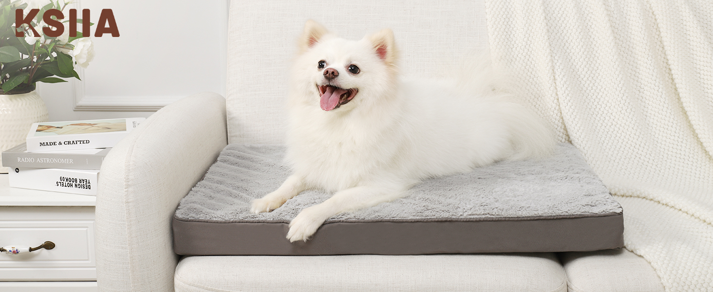 Ортопедичне ліжко для собак великих порід KSIIA, 91x68 см, знімний ковпак, двостороннє, сіре, 75x47x7 см