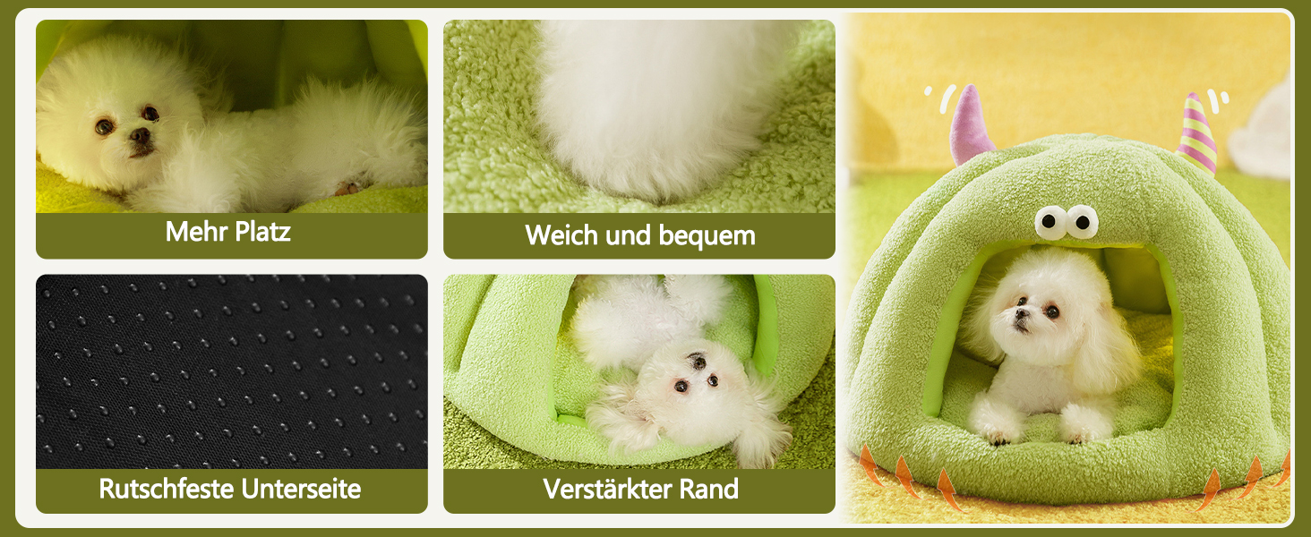 Кішка-будинок Galatée, тепле ліжко-будинок для котів та собак, м'яке ліжко для собак, затишний іглу для собак, миле картун-кімнатко для котів, ліжко для домашніх котів (L, Зелений) L Зелений