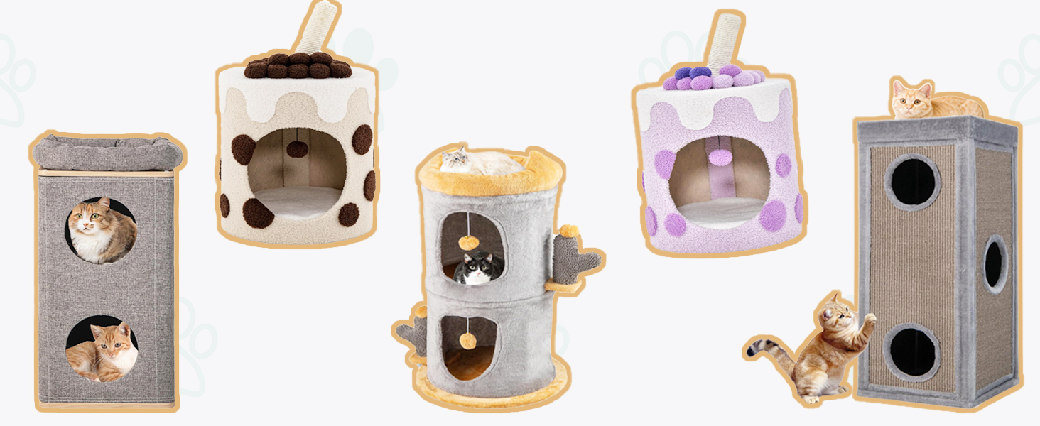 Кігтеточка GYMAX 40x40x99 см, 4-ярусна кігтеточка-будиночок з 3 печерами, знімні плюшеві подушки та 2 когтеточки, стійка кігтеточка для котів, сіра