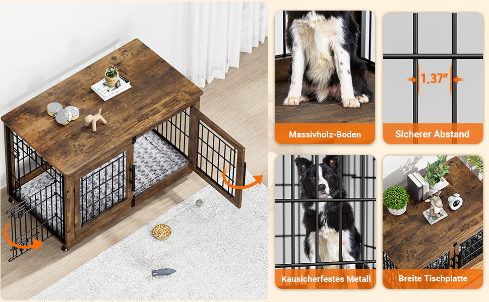 Кіяпа - Будка для собак у дім з подушкою, сучасна будка для собак з двома дверцятами та колесами, для великих собак до 70 кг, 98x64x68 см, (Рустичний коричневий, L)