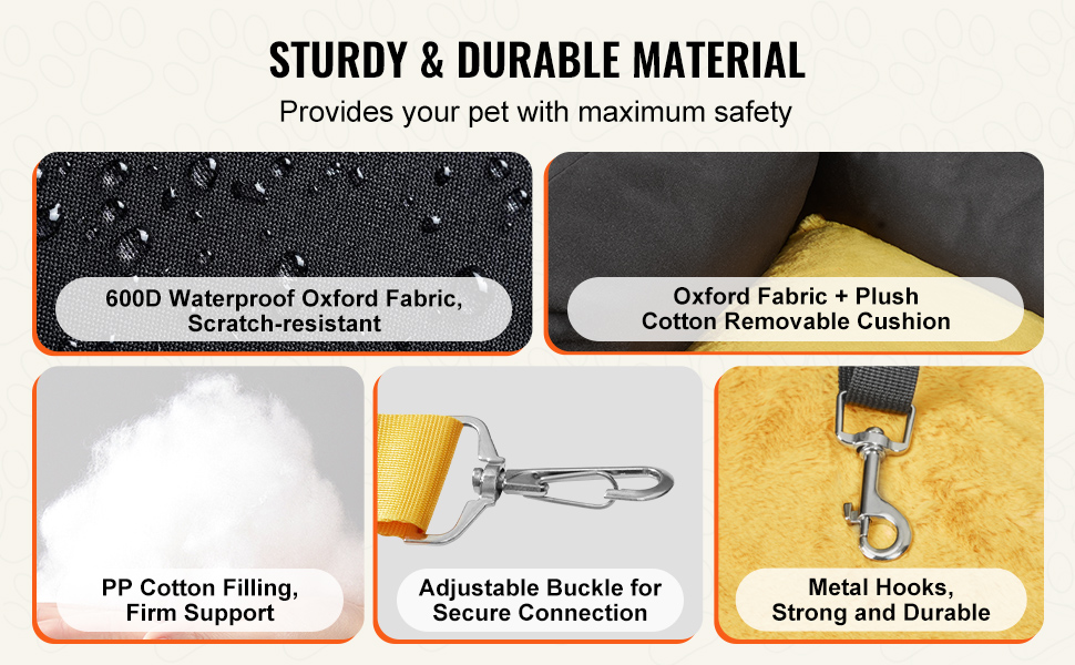 Автокрісло для собак VEVOR, чорне, S - водовідштовхувальне, з кишенею та страхувальним ремінцем