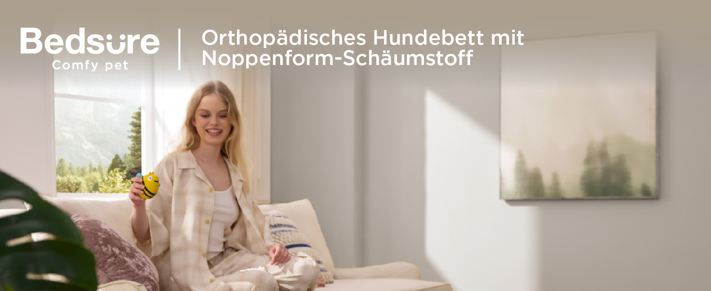 Ортопедичне ліжко для собак BEDSURE - великі породи, 91x69x8 см, м'яке, миється, сіре