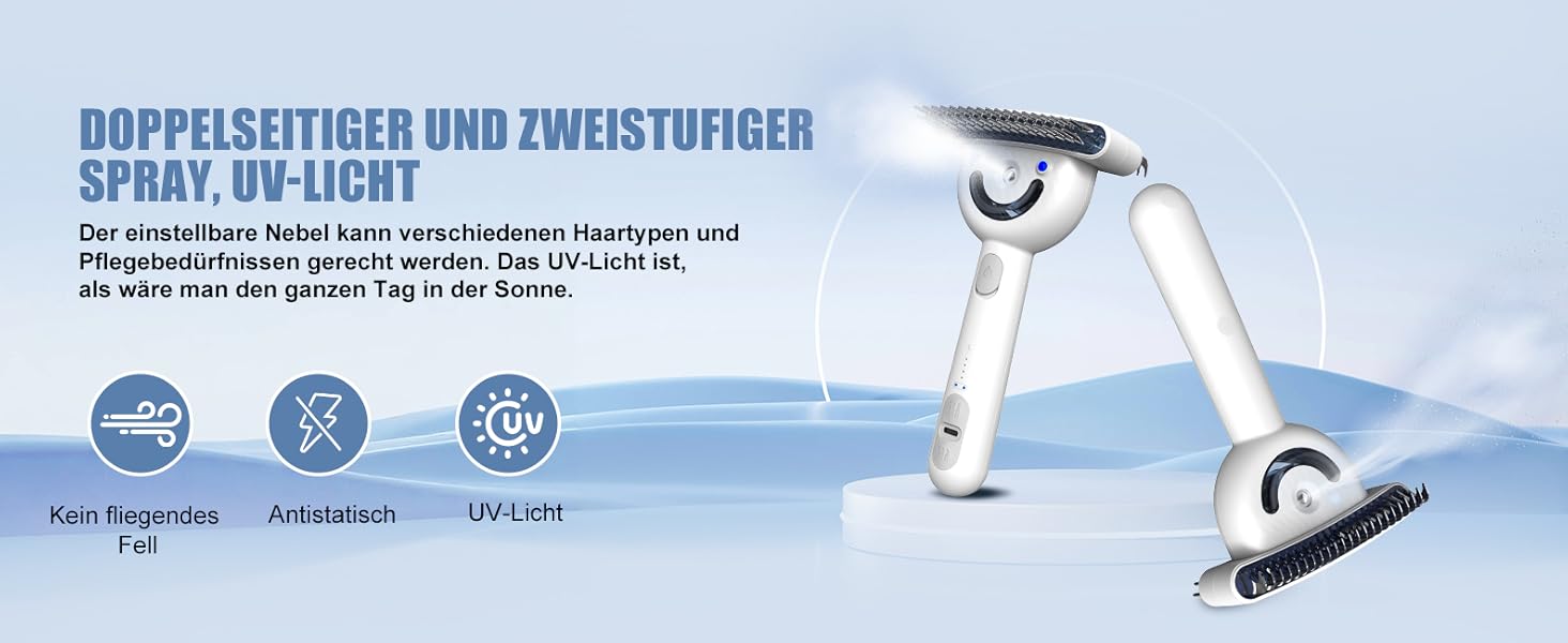 Двостороння щітка для підшерстка та парова щітка для собак та котів з 2 рівнями розпилення, широка розпушувальна щітка для довгошерстих тварин з ковтунами, інструмент для догляду та масажу