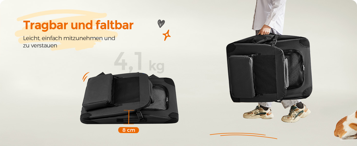 Клітка для собак Feandrea, XL, 81 x 58 x 58 см, чорна, з металевим каркасом та зручними ручками