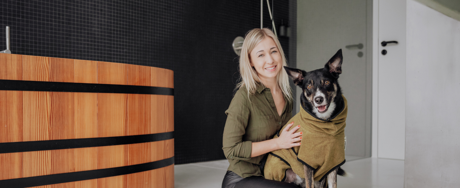 Рушник для собак Rudelkönig з 100% бавовни, великий, поглинаючий, хакі, розмір L