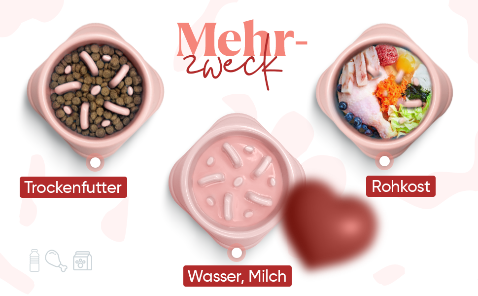 Миска для собак великих порід, повільне годування, антигликальна миска, для здоров'я травлення, проти блювоти, нековзна підставка, рожева, для великих та XXL собак