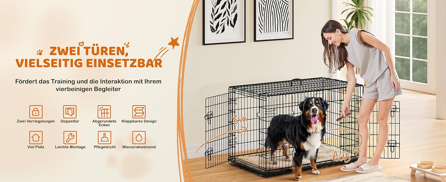 Клітка для собак Yaheetech 122x71x78 см, розкладна з перегородкою, 2 двері, чорна, для дому та транспортування