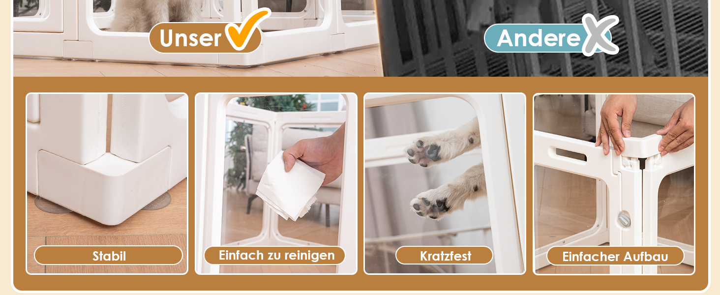 Акриловий вольєр для цуценят, 60 см, прозорий захист для собак, портативний вольєр для цуценят та собак середніх розмірів, для використання в приміщенні та на вулиці, 10 панелей, білий