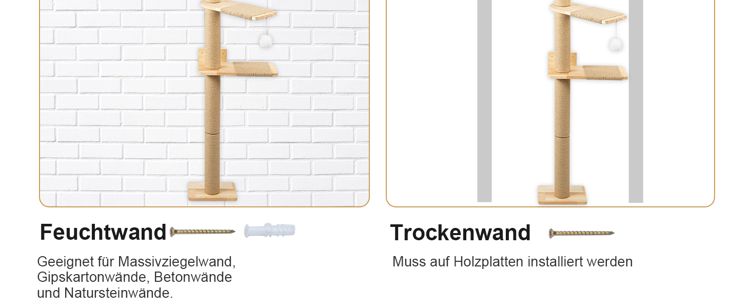 Кігтеточка для котів Youyijia 206 см з натурального каучукового дерева, 5 ярусів, настінна, з розширеною основою, плюшевими кульками, 360° обертання, XXL кігтеточка для котів