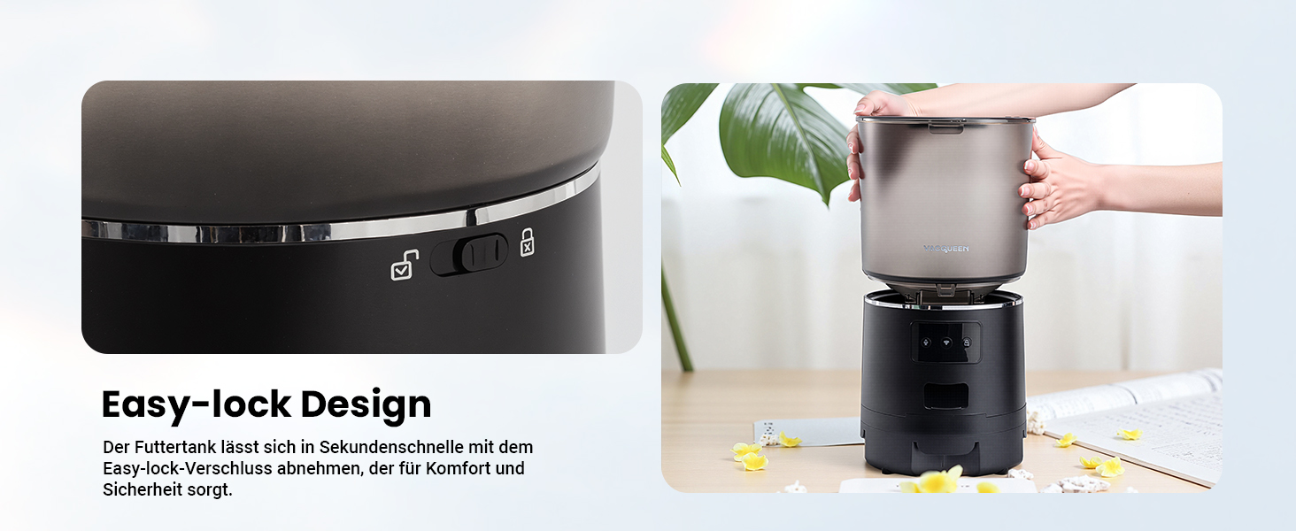 Автоматичний годівниця для котів з Wi-Fi та таймером, 6 л / 25 чашок, 3 миски, 3 пакети силікагелю, система проти застрягання, 2.4G Wi-Fi, запис голосу 10 секунд, чорний