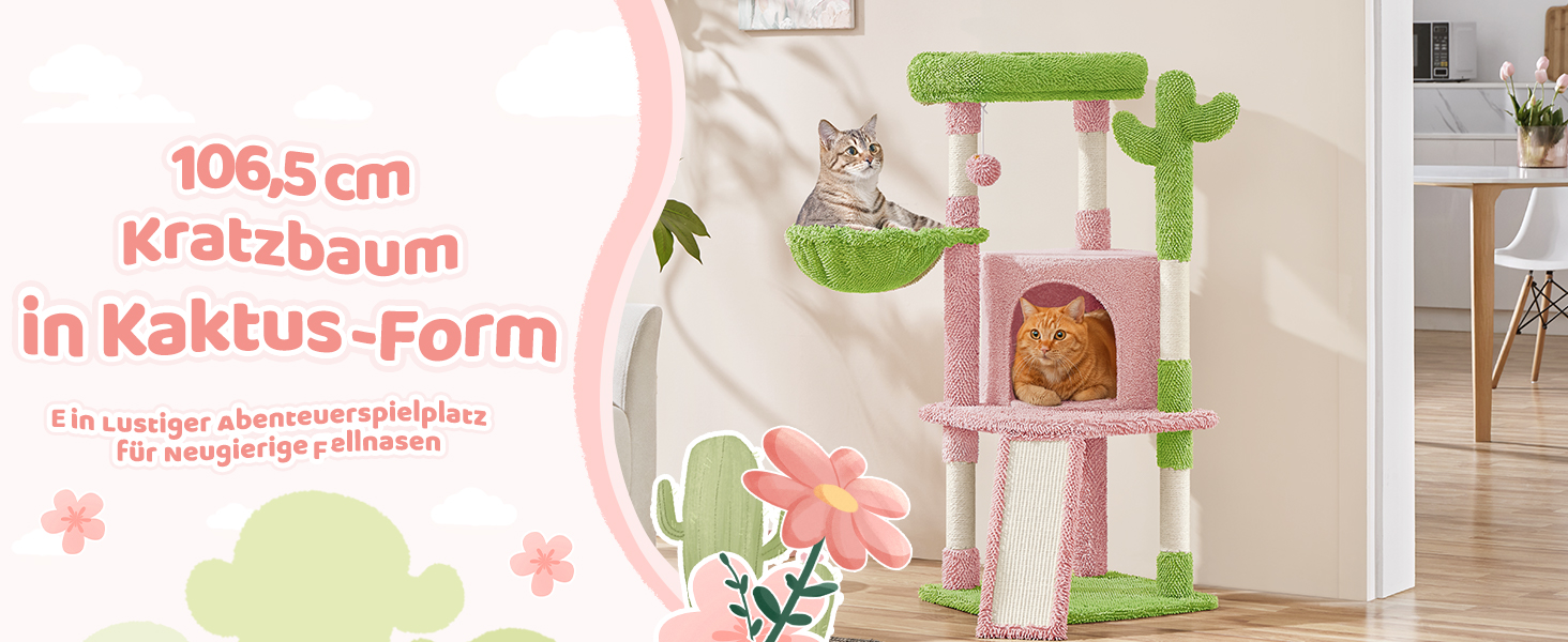 Когтеточка-будинок для котів Yaheetech Kaktus, 106.5 см, бежево-коричнева, з оглядовою платформою та печереєю