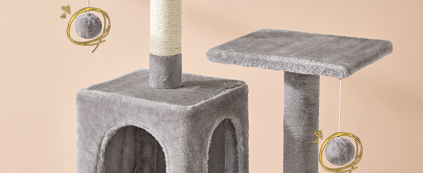 Кігтеточка для котів MSmask велика, багатоярусна з платформами, гамаком та сизалевими стовпчиками (сірий)