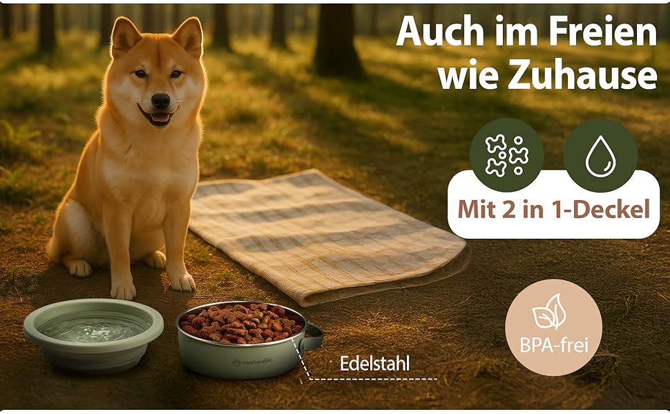 Hana Pets: Миска для годування тварин у дорогу 900 мл з кришкою - ідеальна для подорожей, на вулицю. Нержавіюча сталь, складаний силіконовий кришкою, аксесуар для собак - міцна, компактна, гігієнічна