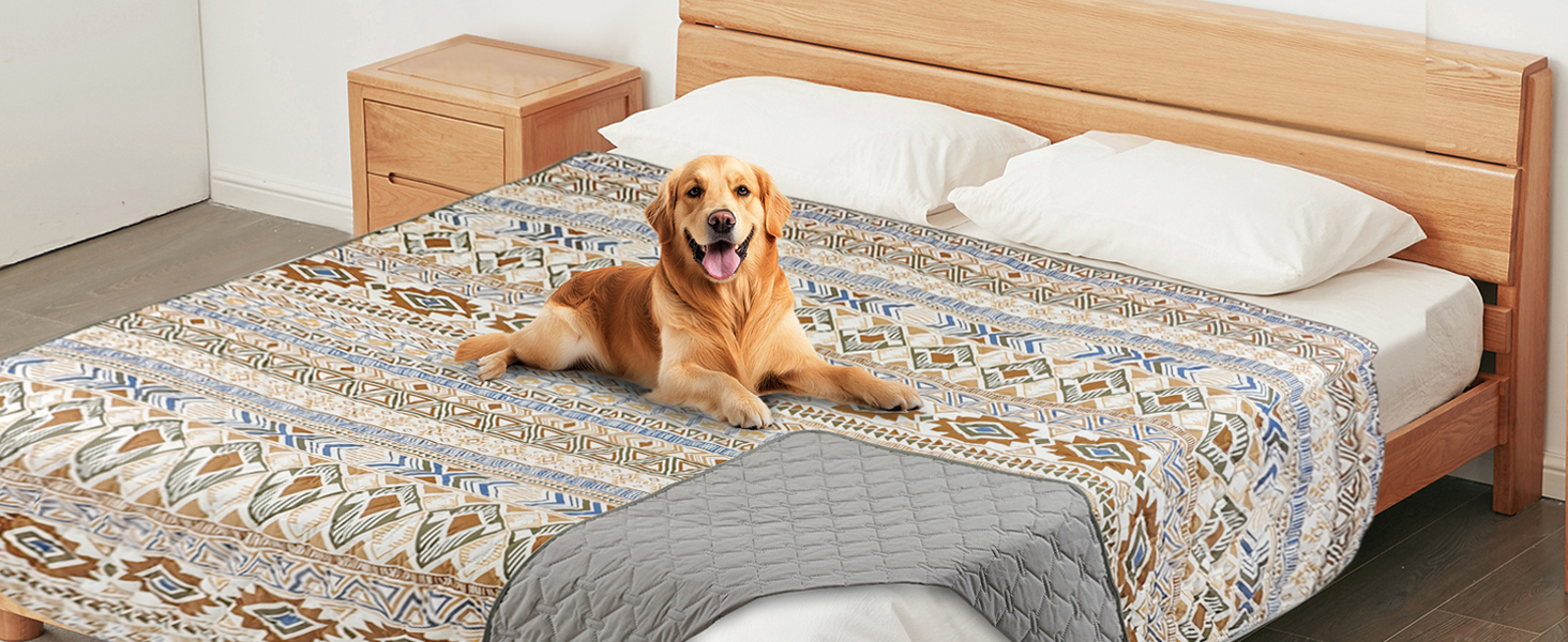 Водонепроникний двосторонній килимок для собак YOSEPATI, 178 x 76 см, бежевий з візерунком медальйон, для собак, котів, дітей, зручний для диванів та меблів, легко миється