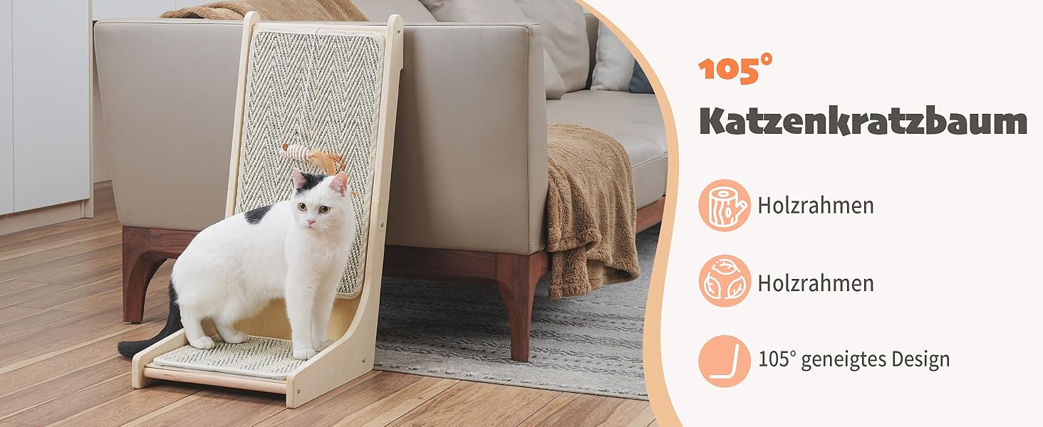 Котячий когтетоп PETKARAY L-подібний, 68 см, з сизалю, для котів, з котячою м'ятою та іграшкою-мишкою