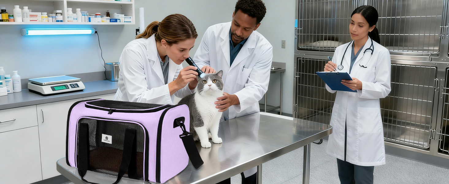 Транспортна сумка для котів та маленьких собак – складана переноска з гарною вентиляцією. Сумка-переноска з вологостійким вкладишем для безпечного транспортування до ветеринара, у подорожах та в авто (фіолетовий)