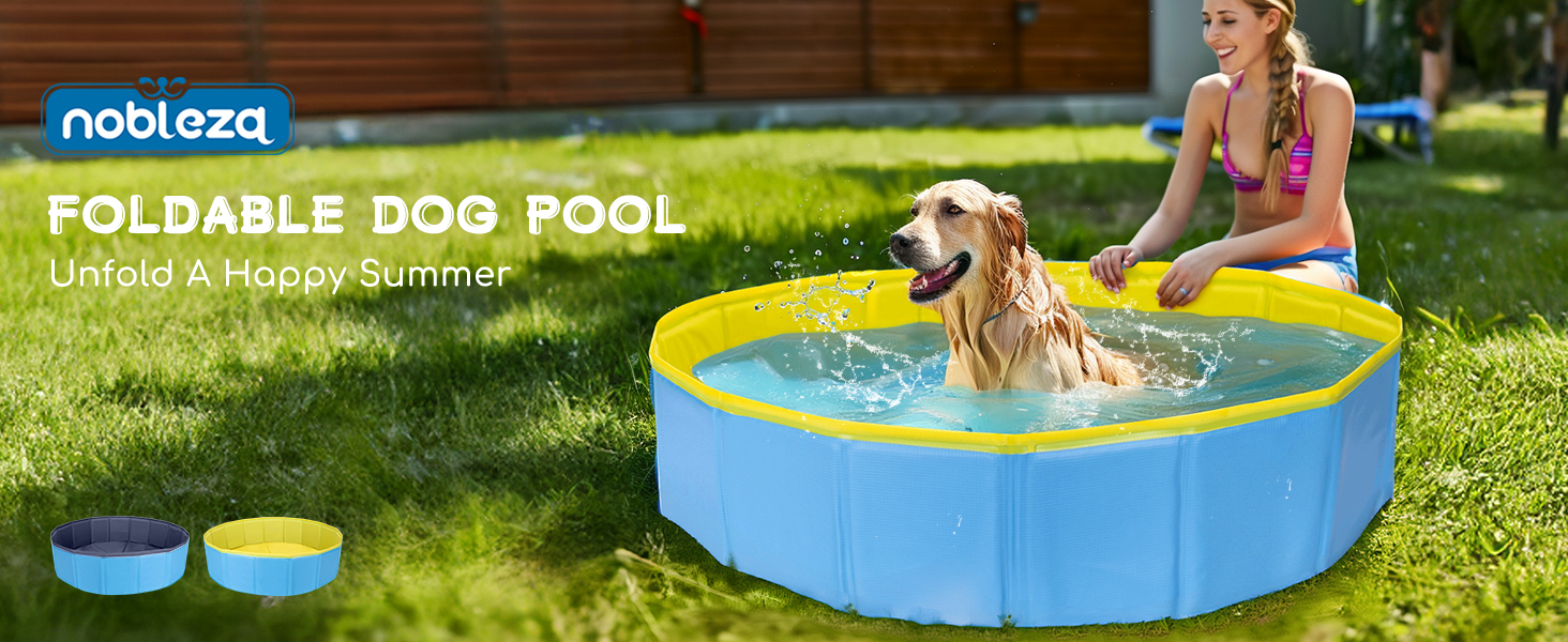 Басейн для собак Nobleza: складаний, 80x20 см, блакитний та жовтий, для великих та маленьких собак та котів