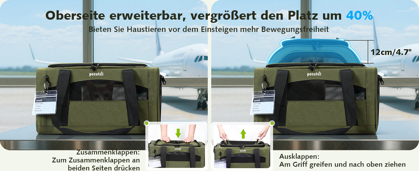 Транспортна сумка для котів Pecute: легка, складана, для подорожей, зелена