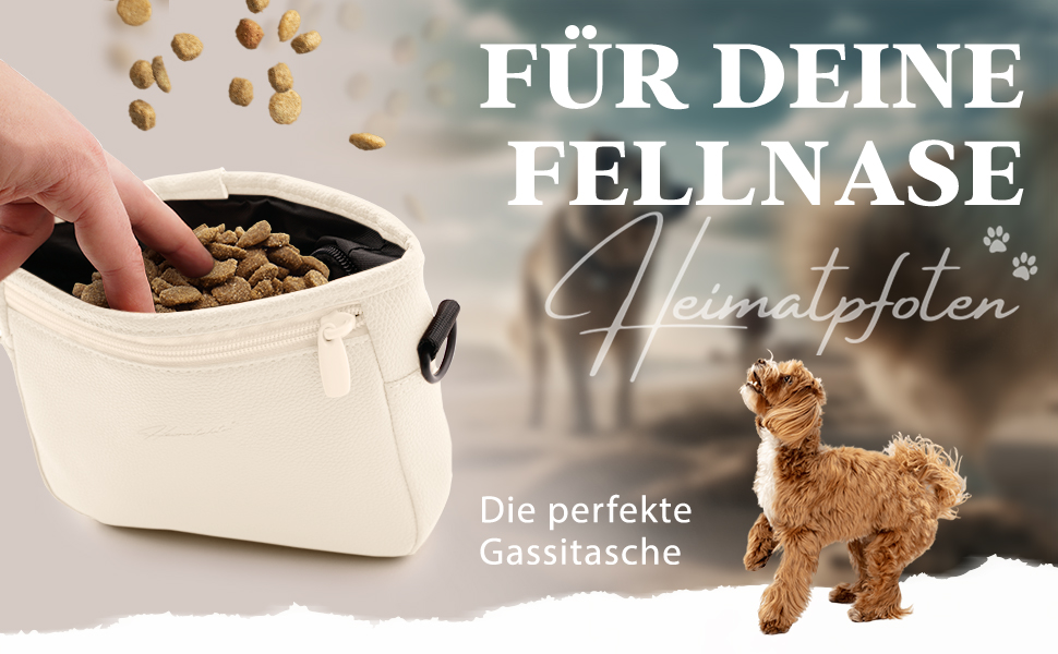 Сумка для ласощів для собак Heimatpfoten® з екошкіри - гайтачка з магнітною застібкою, чорна (S, кремовий)