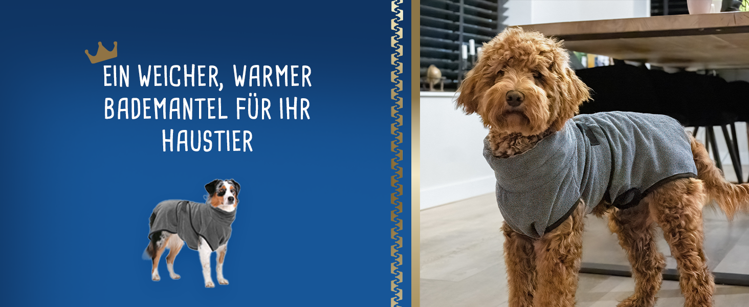 Рушник для собак Roya Dry – для собак середнього розміру (60-68 см) – мікрофібра – швидковисихаючий – сірий (XL)