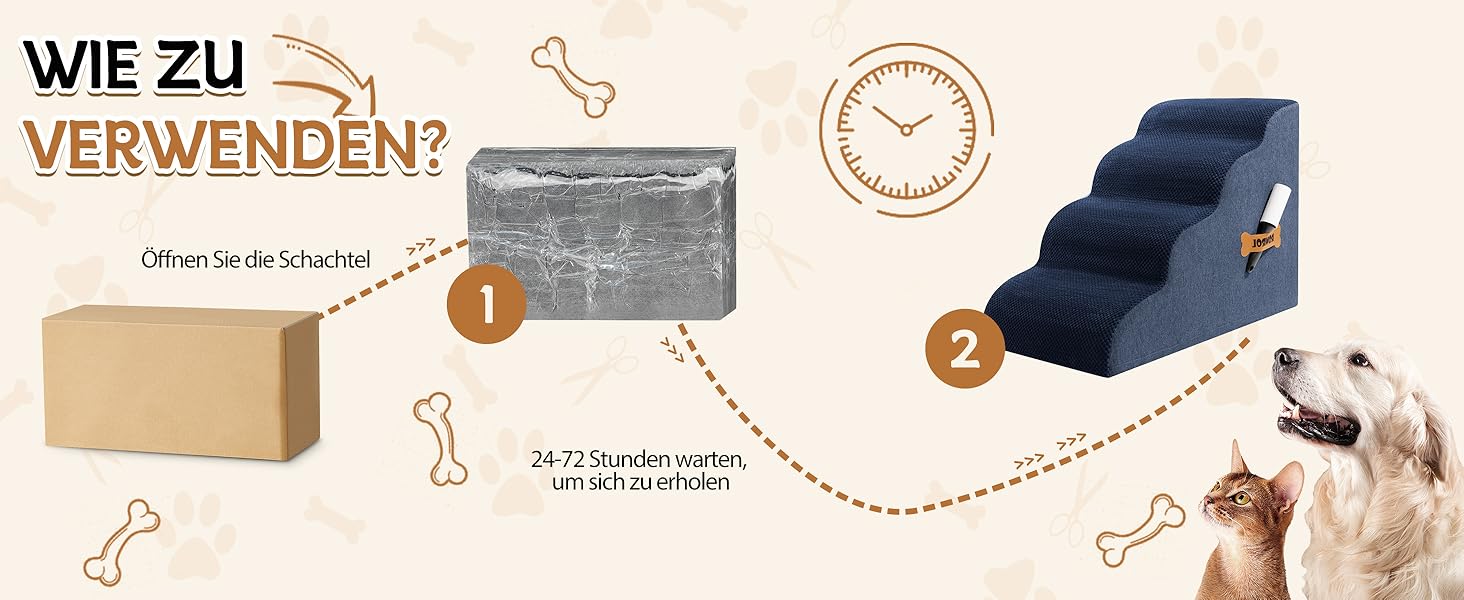 Сходинки для собак та котів Romrol – 4 сходинки, м'який Memory Foam, неслизьке покриття, для захисту суглобів, синій