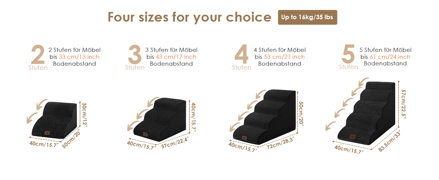 Сходинки для собак EHEYCIGA: 50 см, 4 сходинки, для маленьких собак, на диван/ліжко, з високощільним губчастим матеріалом, знімний та миючий чохол, антиковзне покриття, сірий (40 x 50 x 30 см)