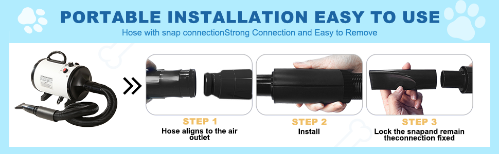 Фен для собак, 2800W, тихий, регульована швидкість та температура, 4 насадки (рожевий)