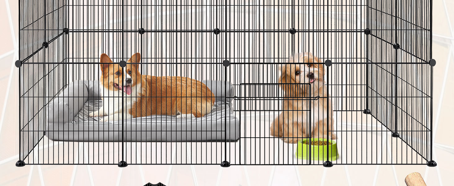 Клітка-вольєр для дрібних тварин FIVMEN 145x75x48 см, 12 панелей з дверцятами, білий/чорний