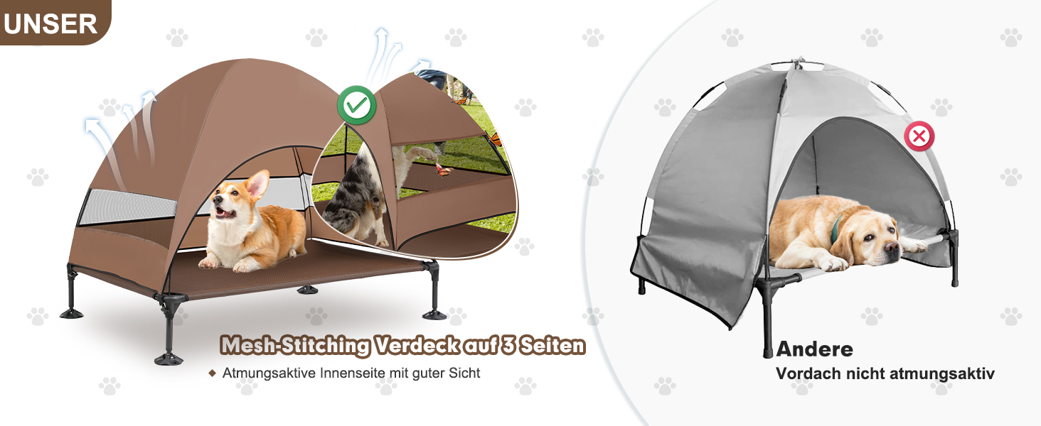 Лежанка для собак Snagle Paw з дахом, піднятий дизайн - стабільне ліжко для собак з антиковзними ніжками, широка тінь - водонепроникна для великих собак, для дому/на вулицю, кемпінг та сад, коричнева, 106 x 84 x 76 см