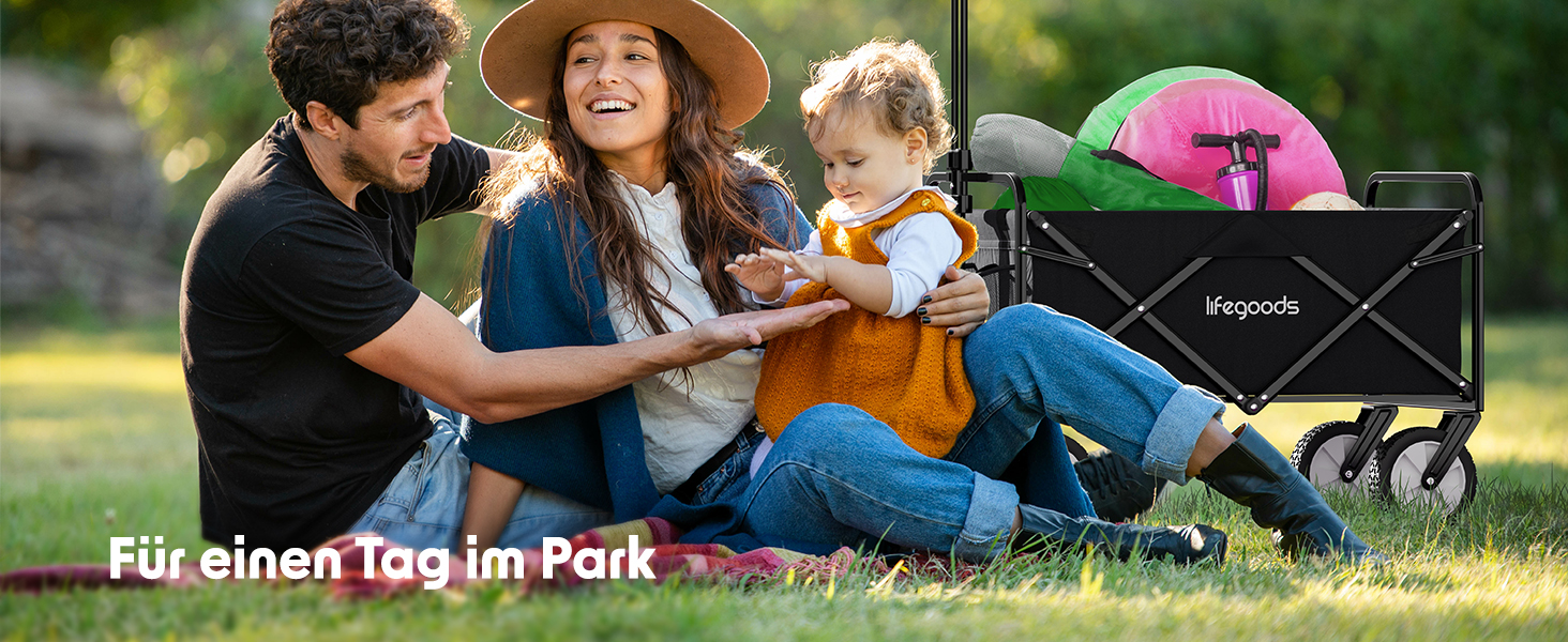 LifeGoods Фарбована візок-тачка, складаний садовий/пляжний візок, чорний – 98x45 см, 94L