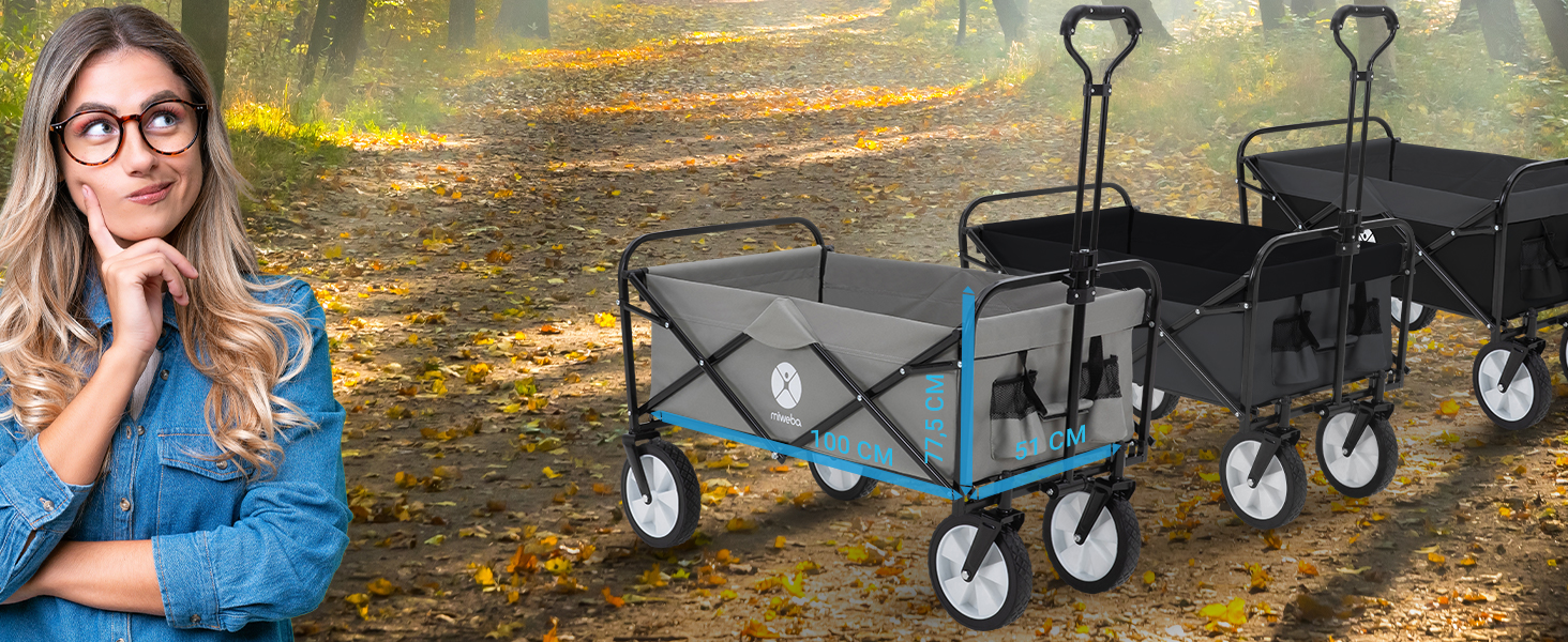 Складаний візок Miweba MB-35 | Вантажопідйомність 120 кг - для дітей, саду, пляжу | Чорний/Темно-сірий