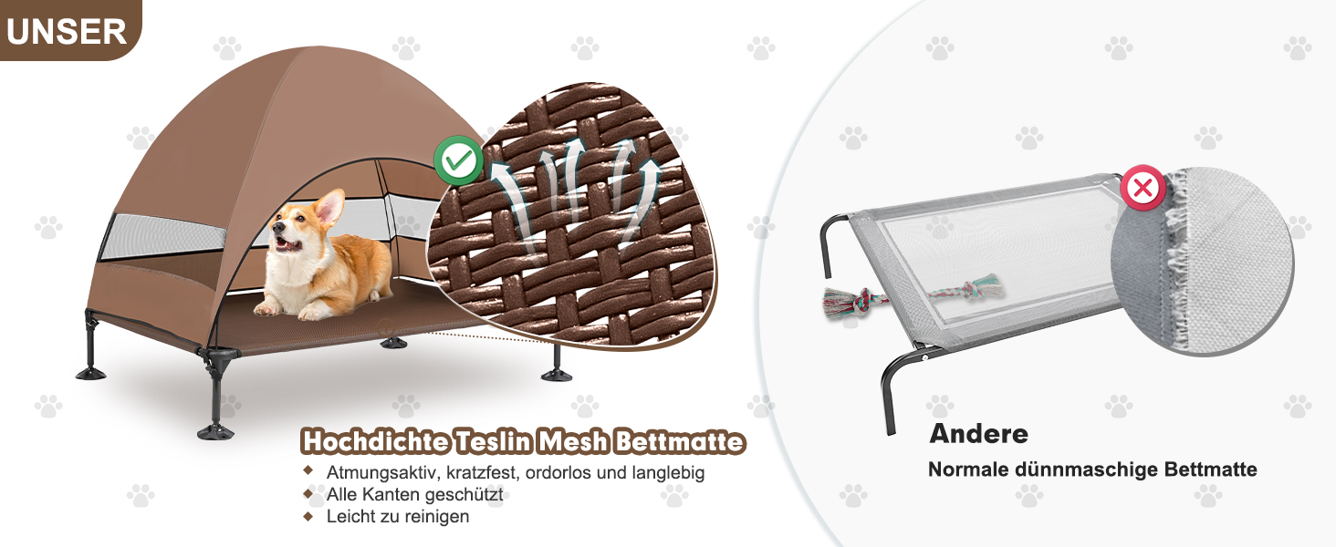 Лежанка для собак Snagle Paw з дахом, піднятий дизайн - стабільне ліжко для собак з антиковзними ніжками, широка тінь - водонепроникна для великих собак, для дому/на вулицю, кемпінг та сад, коричнева, 106 x 84 x 76 см