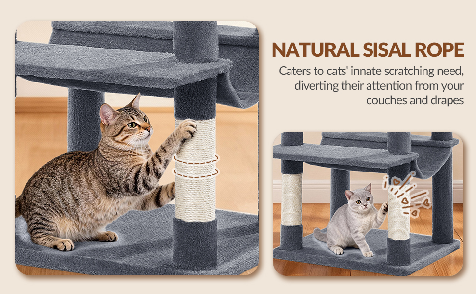 Драбина-кіготь для котів Kratzbaum Groß 216 см, XXL, стабільна з краш-стовпцями, 2 затишні будиночки, 2 платформи, 2 кошики, гамак, для дому, FPMS007FG1 (50x40x175 см, темно-сірий)