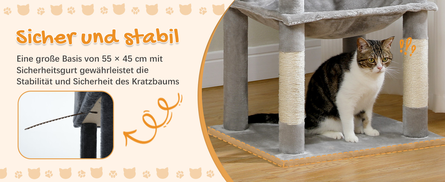 Комплекс для котів PAWZ Road з металевим гамаком, будиночком та 6-ярусними полицями, сірий, 143 см