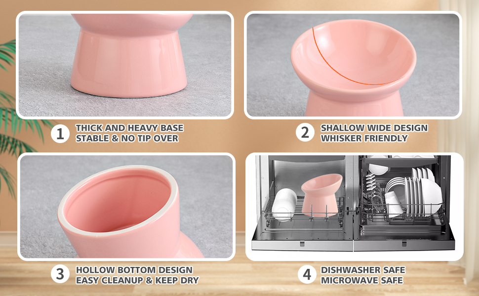 Котловий набір з кераміки, піднятий на 15°, для котів, запобігає зворотному викиду, 280 мл, білий (рожевий)