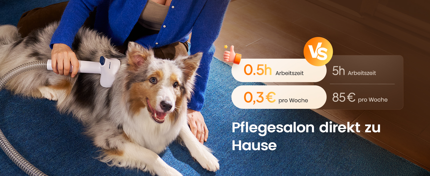 Машинка для стрижки собак Oneisall з пилососом, 15000 Па, видаляє 99.99% шерсті, тиха, 6 насадок для догляду за тваринами