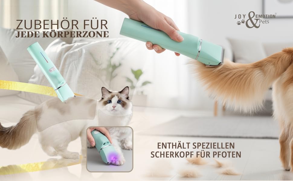 Машинка для стрижки собак та котів JOY & EMOTION® 6-в-1 з лазером та УФ-світлом | Бездротова машинка для грумінгу тварин | Тиха машинка для стрижки кігтів