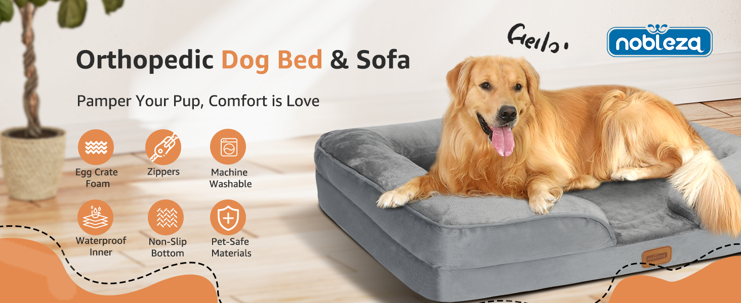 Ортопедичне ліжко для собак Nobleza, середній розмір, 71x58x17 см, з піною з пам'яті, сіре, для маленьких і середніх собак, миється, вологостійке, неслизьке, з високим бортиком