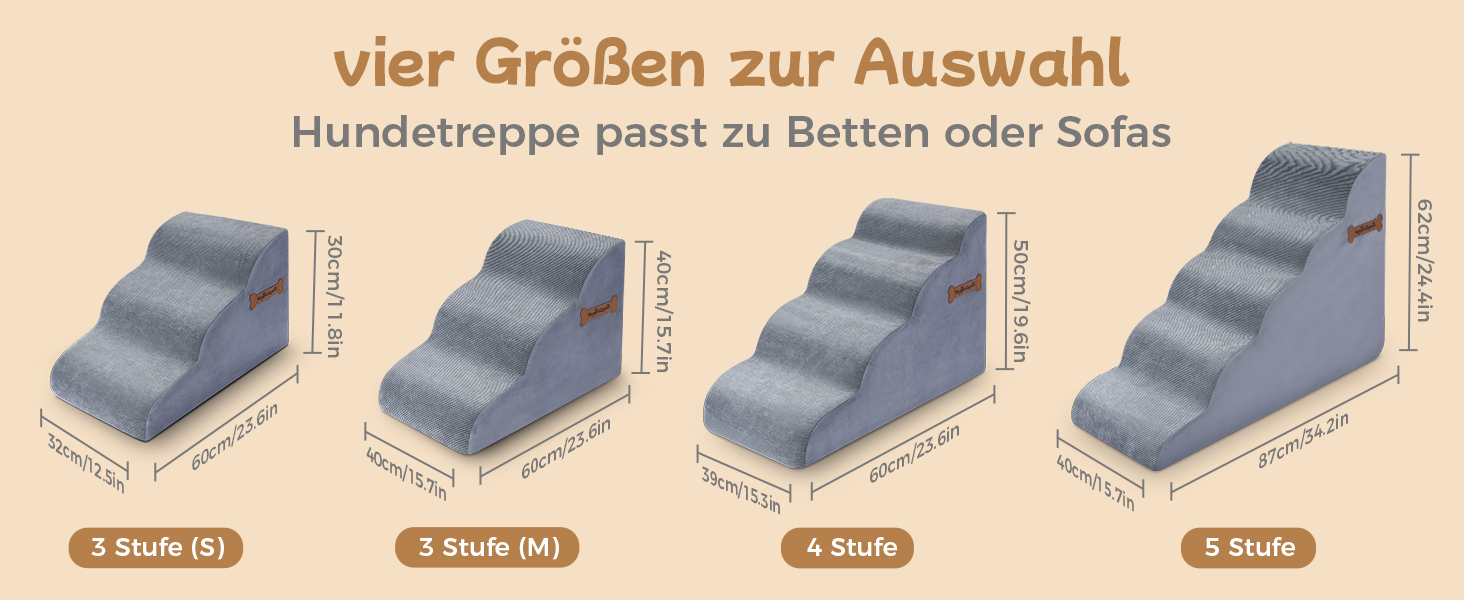 Сходинки для собак 5-ступеневі, 60 см - для дивана та високого ліжка, з антиковзким покриттям, підходять для маленьких тварин та котів з артритом